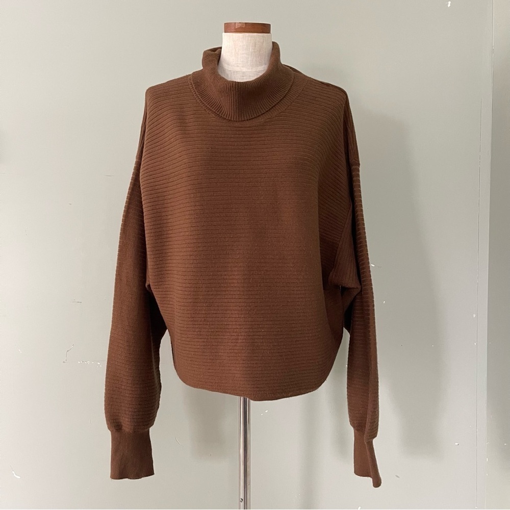 Good American Cozy Ribbed turtleneck sweater size 6 Large brown